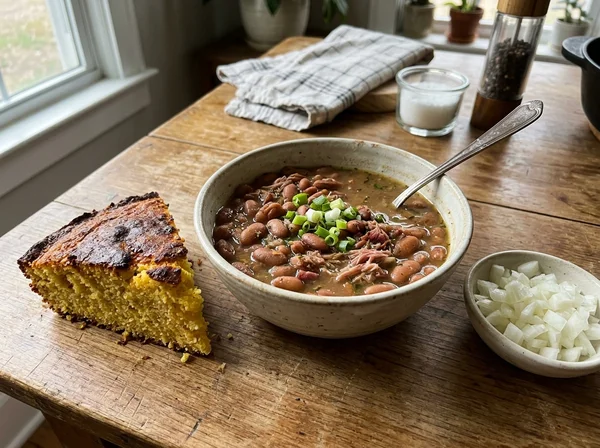 Clara's soup beans with potlikker and raw onion