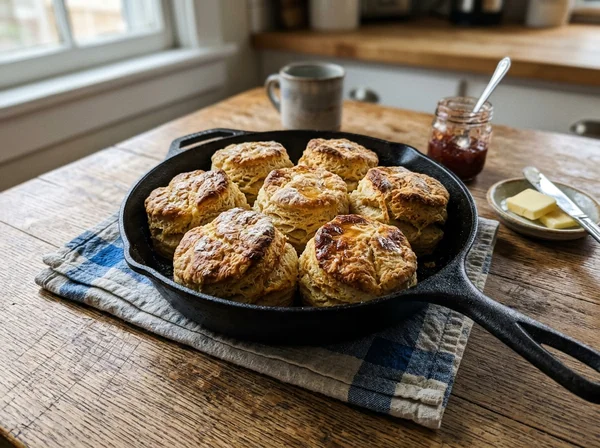 Evelyn's tall buttermilk biscuits baked in cast iron