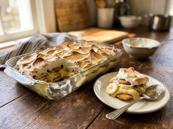 Dorothy's homemade banana pudding with toasted meringue